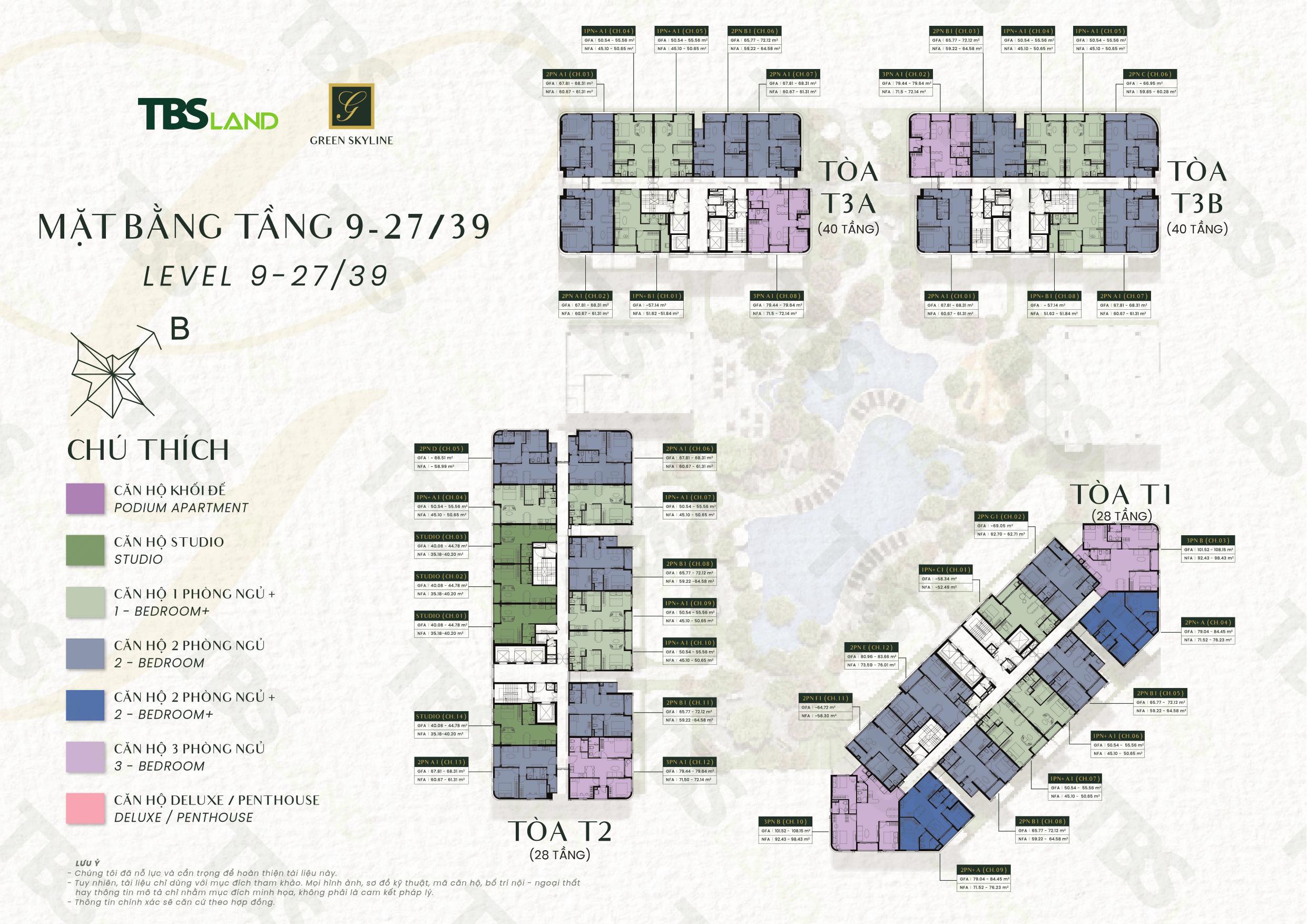 Mặt bằng tầng 9-27/39 - Green Skyline